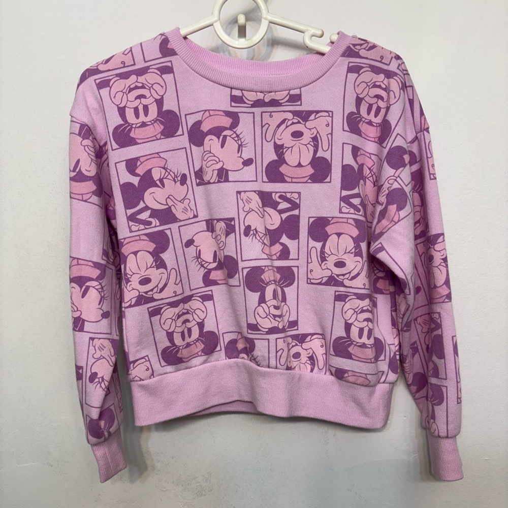 Disney Minnie Mouse Purple Graphic Crewneck Pullover Sweatshirt Girls Size 6/6x